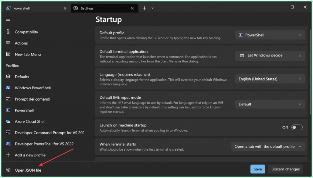 Settings Panel > Open JSON file