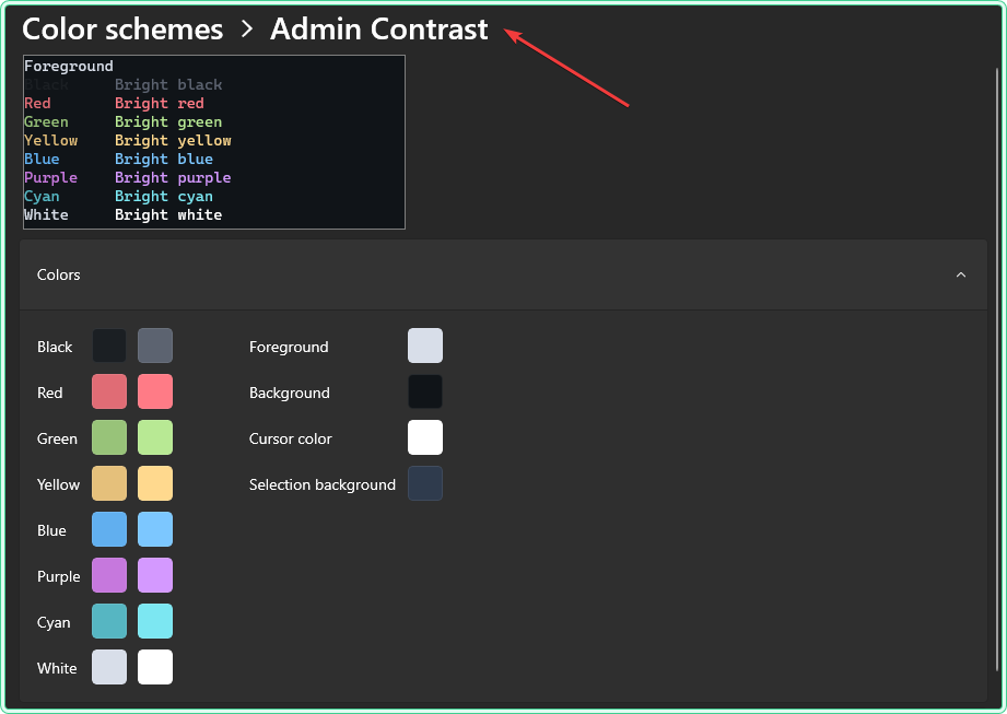 Settings > Color Schemes > Admin Contrast