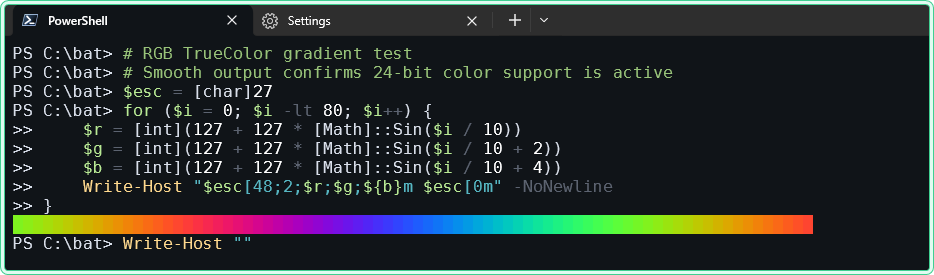 TrueColor with an RGB gradient