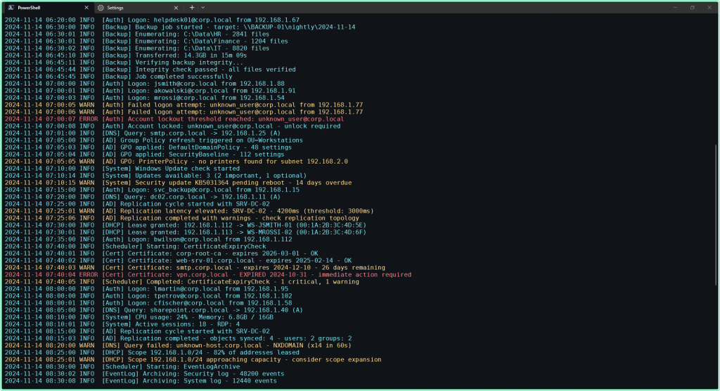 Console output of the sample log