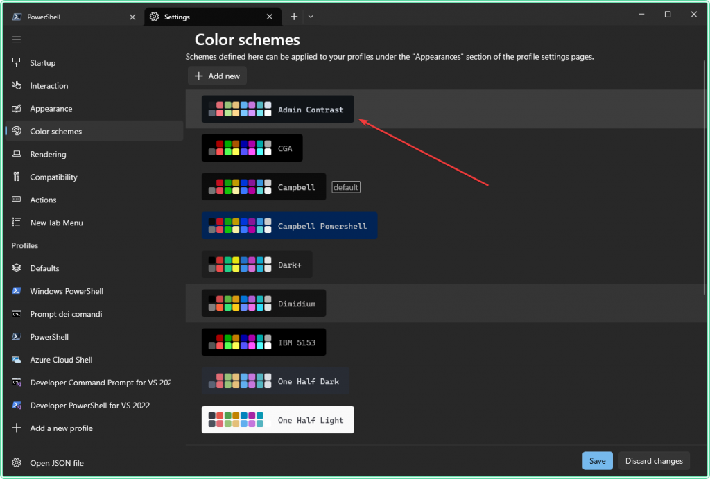 Settings > Color Schemes