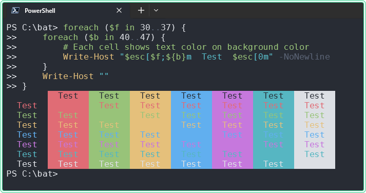 ANSI color grid output in Windows Terminal