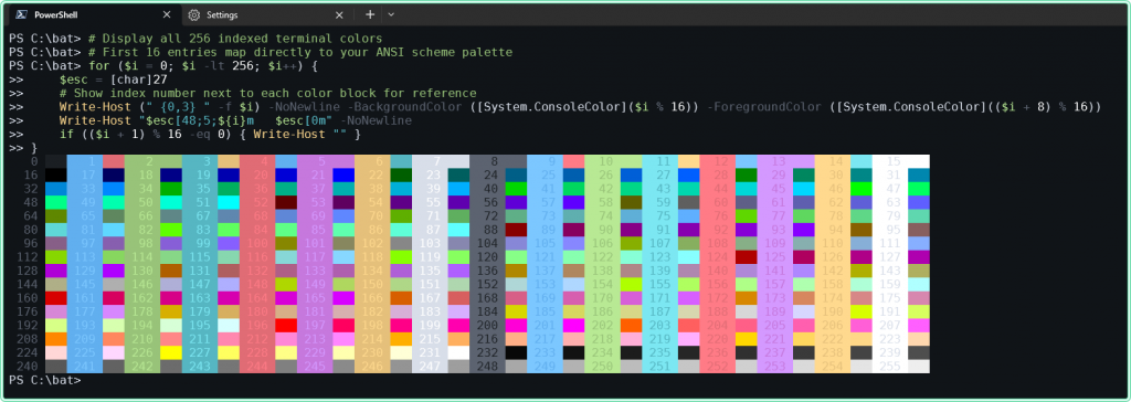 ANSI 256-color palette