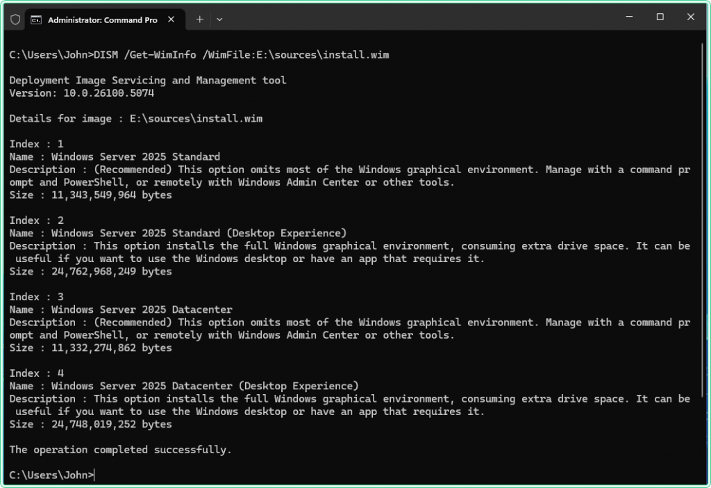 DISM offline repair command to select correct image on mounted ISO