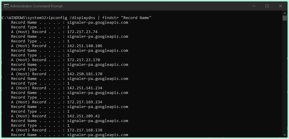 ipconfig /flushdns command showing Before flushing the DNS Resolver Cache message