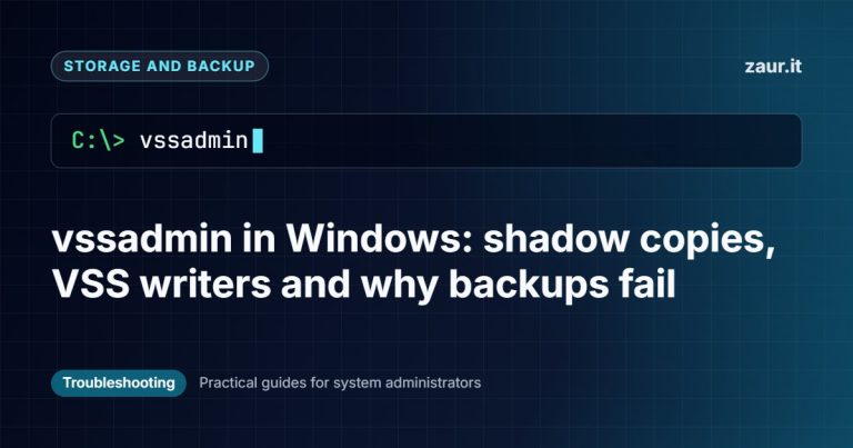 vssadmin in Windows: shadow copies, VSS writers and why backups fail